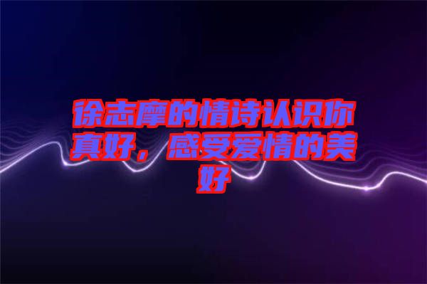 徐志摩的情詩(shī)認(rèn)識(shí)你真好，感受愛情的美好