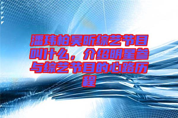 潘瑋柏吳昕綜藝節(jié)目叫什么，介紹明星參與綜藝節(jié)目的心路歷程