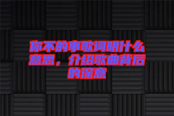 你不的事歌詞明什么意思，介紹歌曲背后的深意