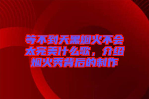 等不到天黑煙火不會太完美什么歌，介紹煙火秀背后的制作