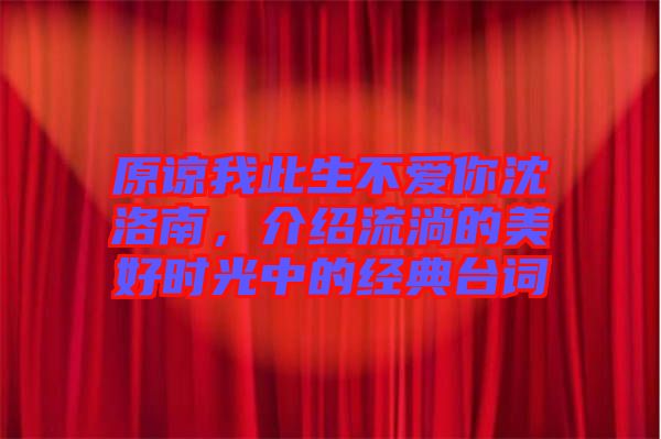 原諒我此生不愛你沈洛南，介紹流淌的美好時(shí)光中的經(jīng)典臺(tái)詞