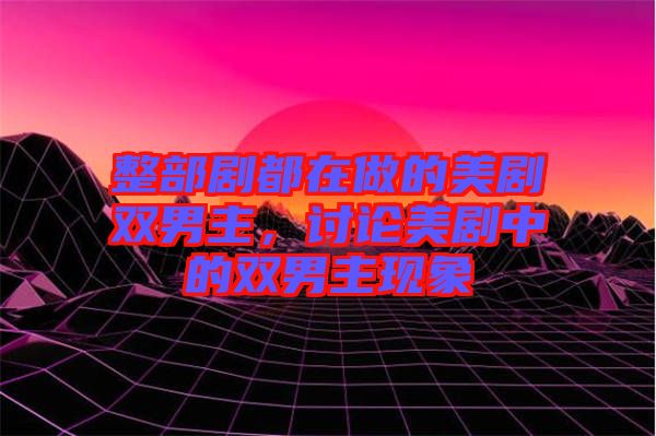 整部劇都在做的美劇雙男主，討論美劇中的雙男主現(xiàn)象