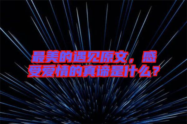 最美的遇見原文，感受愛情的真諦是什么？