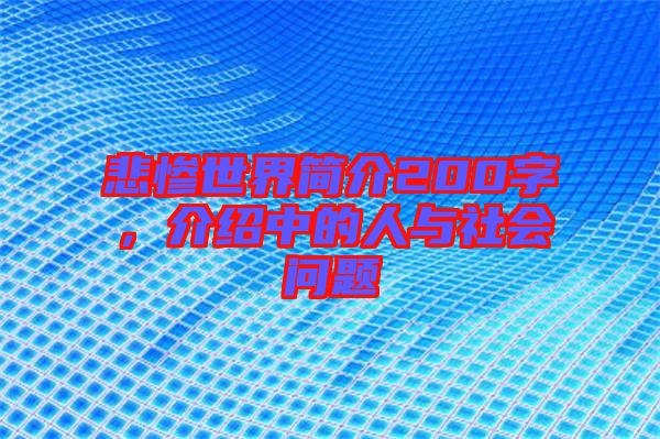 悲慘世界簡介200字，介紹中的人與社會(huì)問題