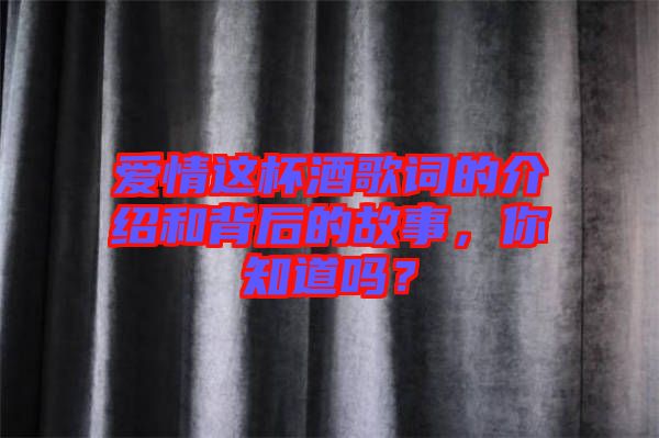 愛(ài)情這杯酒歌詞的介紹和背后的故事，你知道嗎？