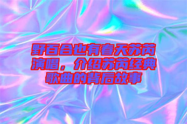 野百合也有春天蘇芮演唱，介紹蘇芮經(jīng)典歌曲的背后故事
