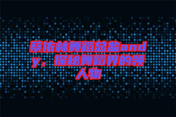 蔡依林舞蹈總監(jiān)andy，探秘舞蹈界的領(lǐng)人物