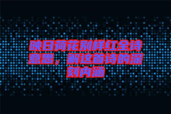 映日荷花別樣紅全詩意思，解這首詩的深刻內(nèi)涵