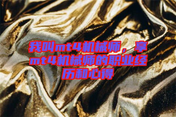 我叫mt4機械師，享mt4機械師的職業(yè)經(jīng)歷和心得