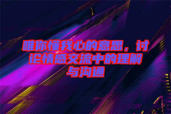 唯你懂我心的意思，討論情感交流中的理解與溝通