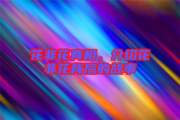 花非花真相，介紹花非花背后的故事