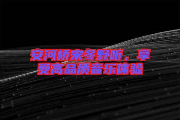 安河橋宋冬野聽，享受高品質音樂體驗