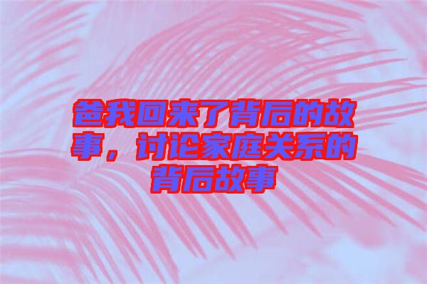 爸我回來了背后的故事，討論家庭關(guān)系的背后故事