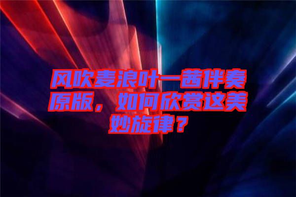 風吹麥浪葉一茜伴奏原版，如何欣賞這美妙旋律？