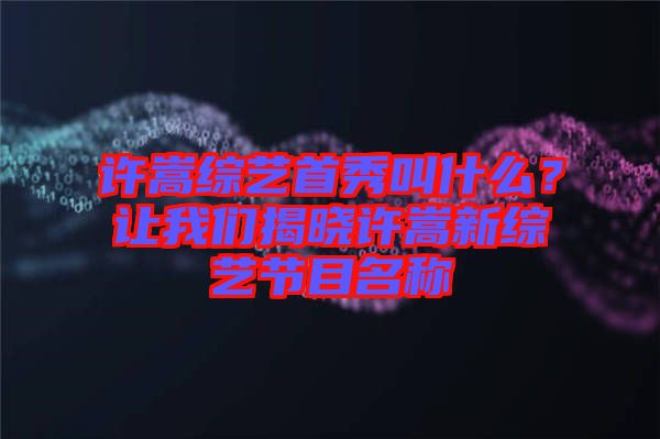 許嵩綜藝首秀叫什么？讓我們揭曉許嵩新綜藝節(jié)目名稱(chēng)